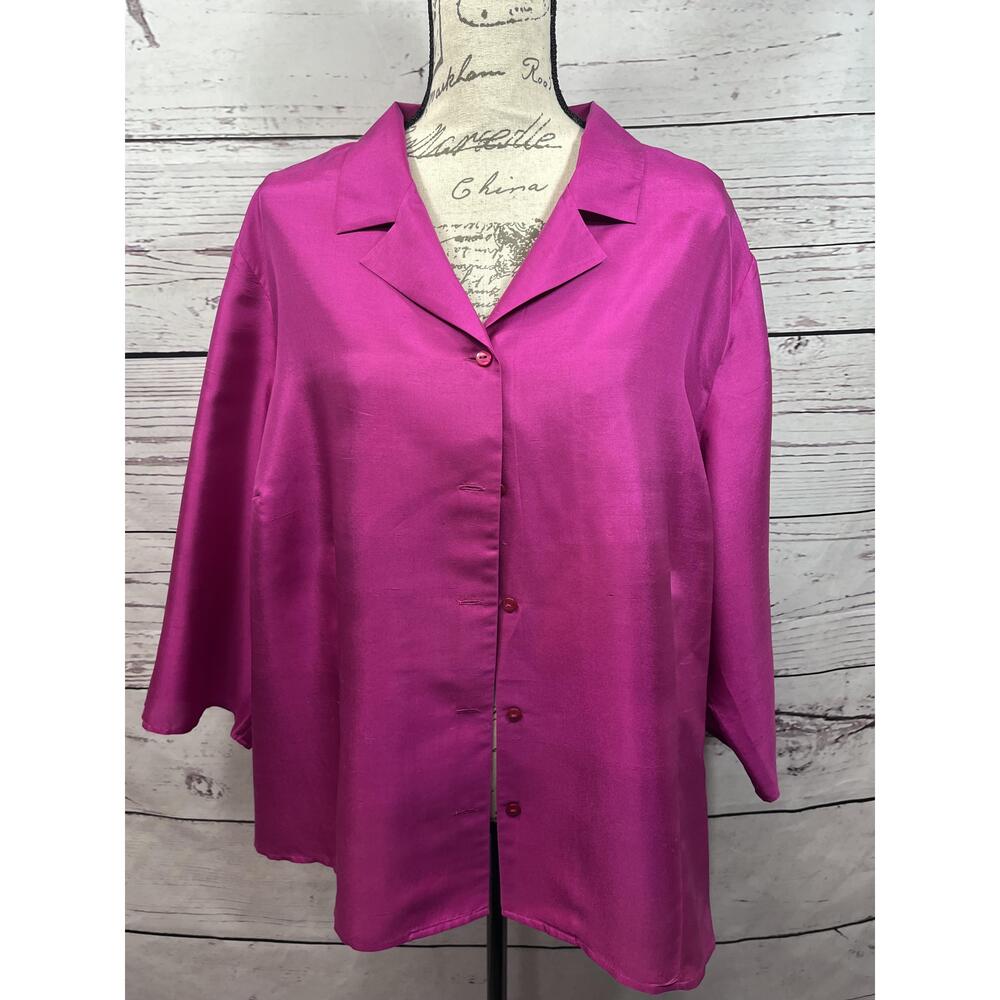 NWT Venezia 3/4 Sleeve Button Down Shirt Size 26 Magenta Silk‎